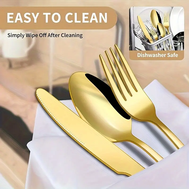 30pcs golden stainless steel silverware with gift box set 6 people forks and spoons flatware set polishing exquisite wooden box packaging ideal for business gifts weddings celebrations banquets Product details 5