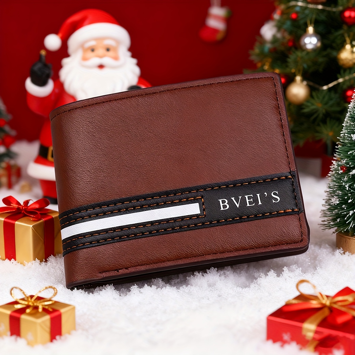 Image of 1pc Fashionable And Easy Men's Short Letter Horizontal Stripe High-end Feel Business European And American Bifold Multi-card Faux Leather Wallet Large Capacity Multi-card Wallet (christmas Gift)
