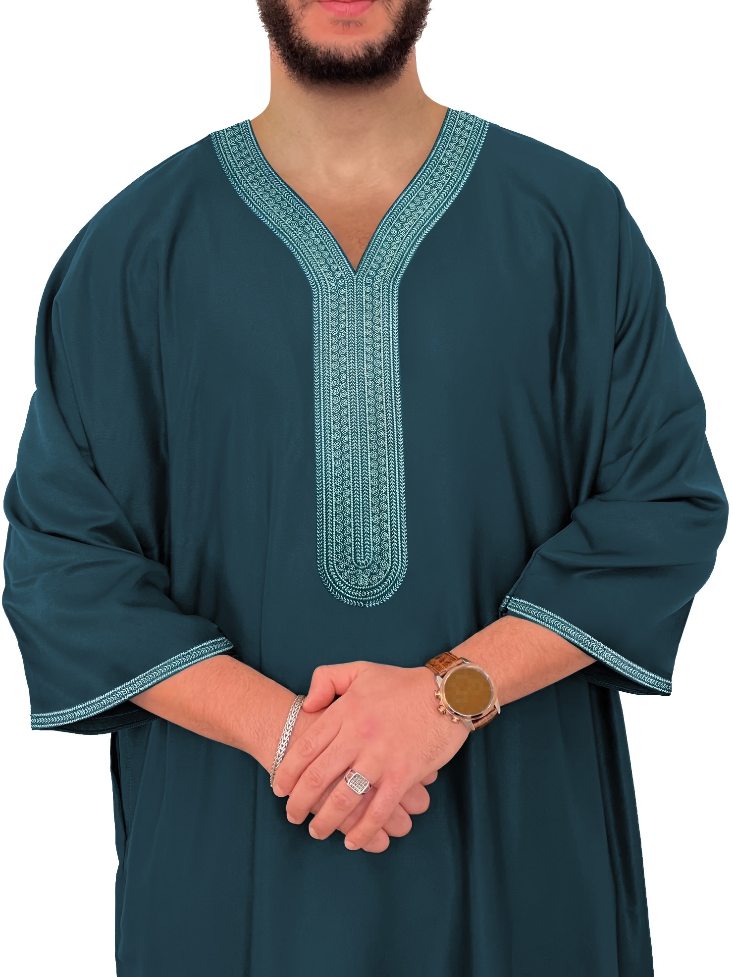 caftán marroquí bordado hombre bolsillos Temu Uruguay