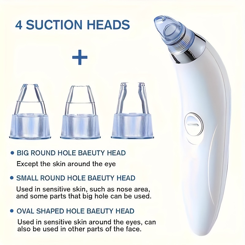 electric blackhead remover instrument portable facial pore cleansing beauty device gentle safe for blackhead removal with 4 suction tips battery powered no battery included details 3