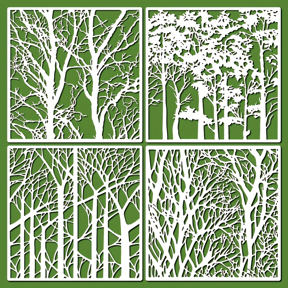 Image of 4pcs Tree Branch And Trunk Plastic Stencils For Painting, 11.8-inch Reusable Wood Grain Templates – Diy Crafts On Wooden Canvas, Wall Art, Furniture, Porch Doors, And Home Decor