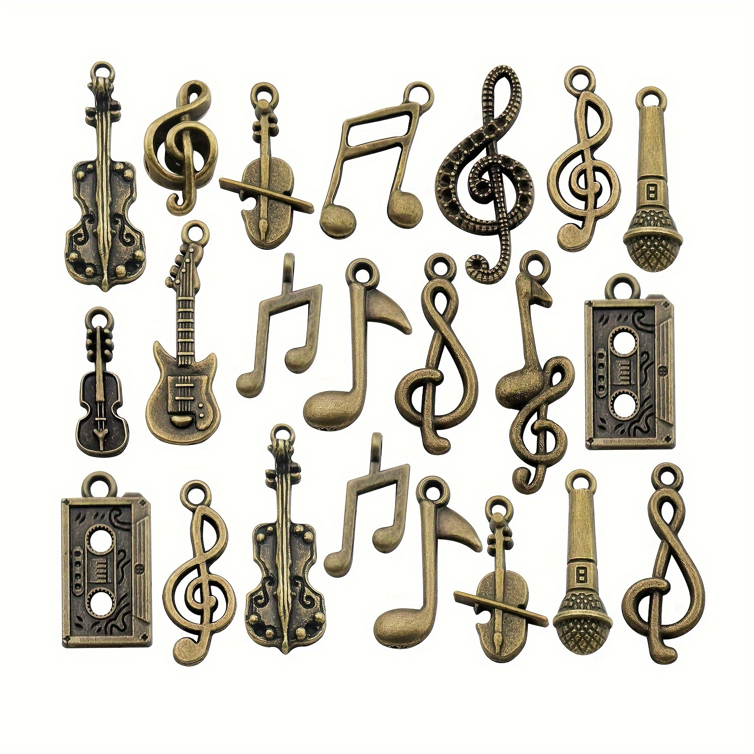 

70pcs Antique Bronze Music Theme Charms, Zinc Alloy Pendants Assortment For Diy Jewelry Making - Notes, Guitars, Violins & Musical Instruments - Rock Style No-mosaic Craft Supplies