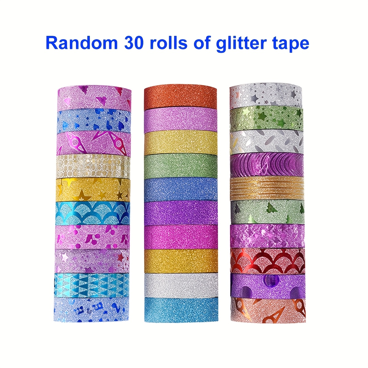 Image of Random 30-roll Set Of Glitter Washi Tape, Colorful Glitter Tape For Holiday Party Diy Craft Decorative Stickers, Single Roll Width 0.59 Inch, Length 118.11 Inches