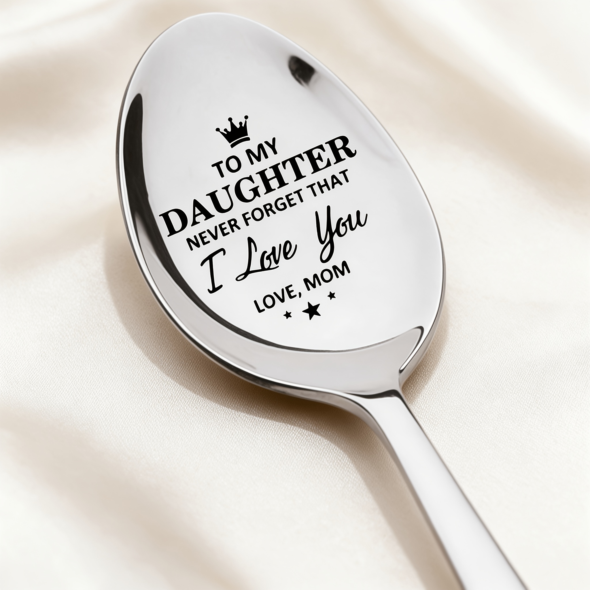 TEMU Pcs To My Daughter Engraved Stainless Steel Spoon, Inspirational I Love You Lettering Spoon Gift For Daughter From Mom, Souvenir Tableware Gift