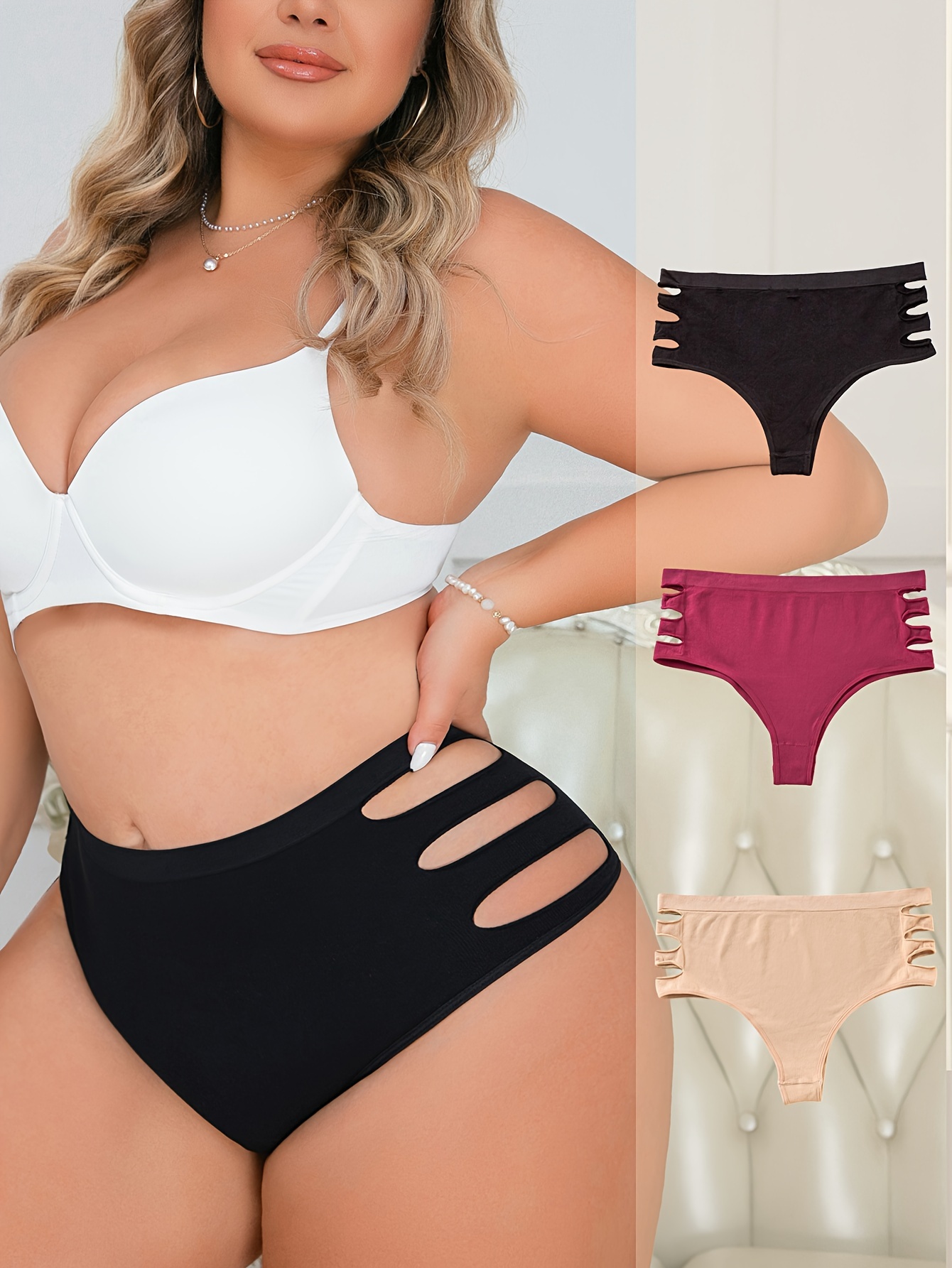 Women's Simple Panties Set Plus Size Solid Double Layered - Temu