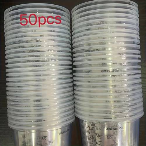 50pcs paint mixing cups 240ml 8oz disposable plastic measuring cups with paint stir sticks mixing and measuring paint resin epoxy precision