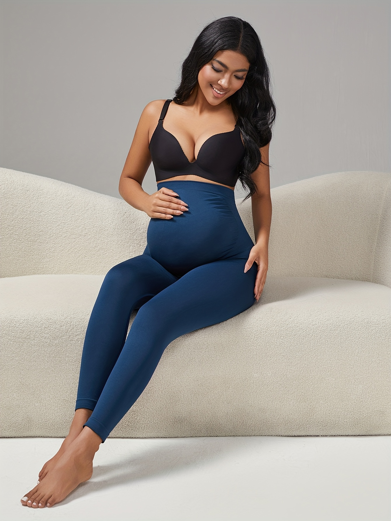 Women's Full-Term Maternity Pants - Belly Pregnancy Pants with Tummy Control, Soft Stretch Fabric, All-Season for, & Casual Attire - Mid-Rise Elastic Waist (No Belt) - Solid Color Prenatal Leggings