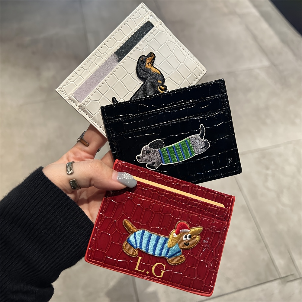 

Personalized Vintage Crocodile-embossed Dachshund Leather Card Holder - Portable Travel Id & Bank Card Wallet, Bus , Storage, Card Bag