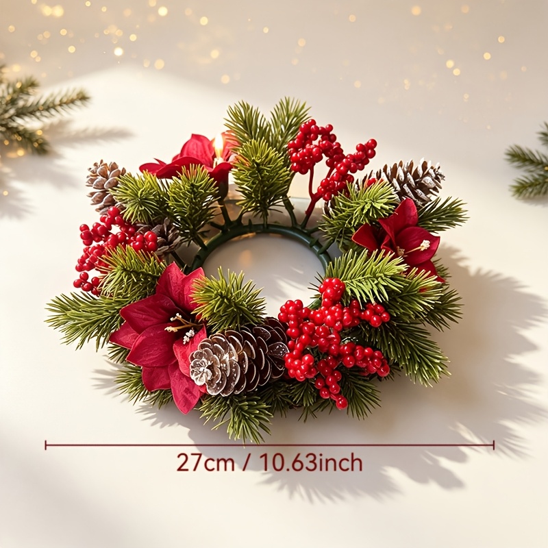 TEMU 1 pz Corona Decorativa Artificiale di di - 10.63 Pollici, Decorazioni Natalizie - di , , Aghi di Pino, Rosse, Portacandele da Tavolo, Corona per