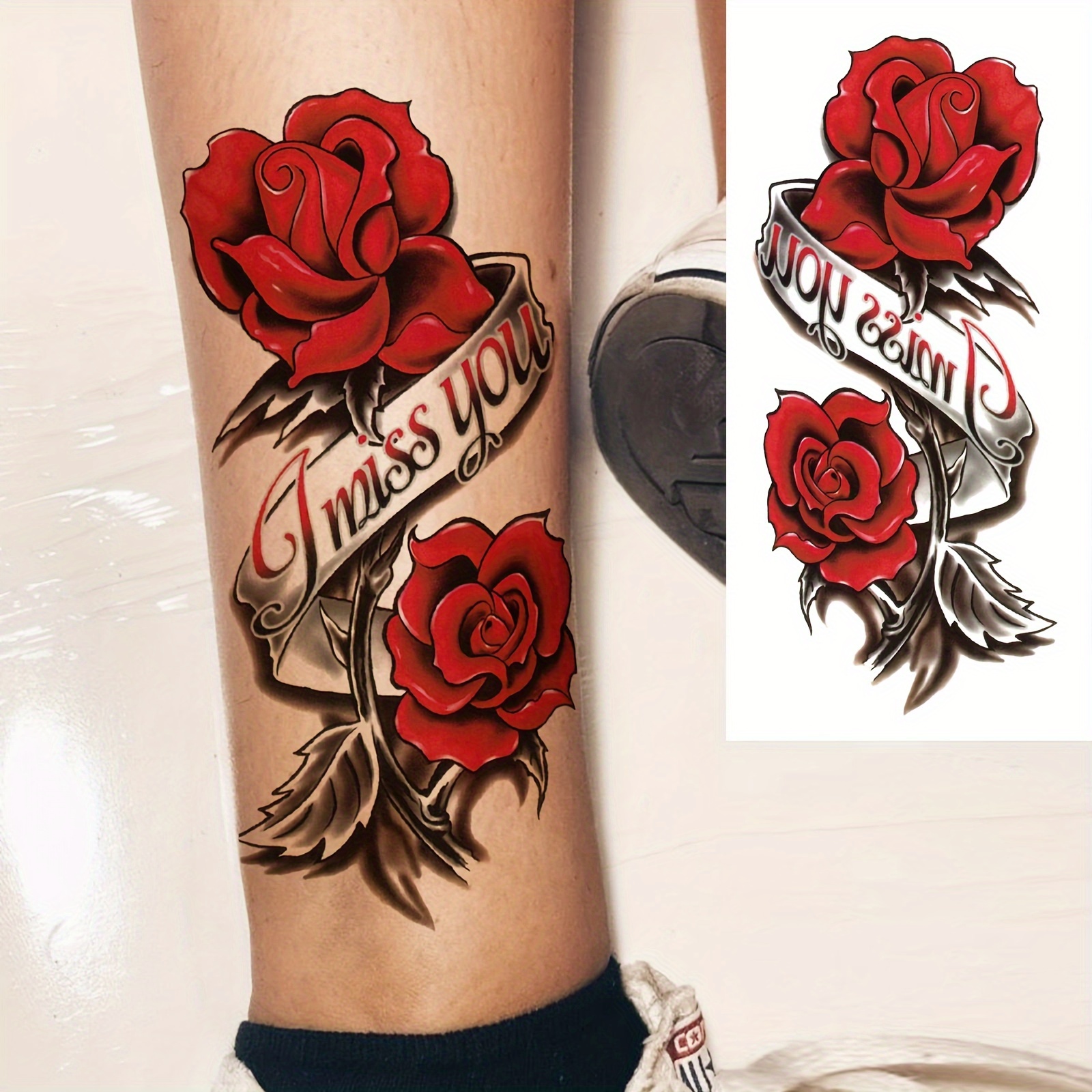 Adesivo Temporaneo Per Tatuaggio Finto Con Petto Di Rosa (set Di 2) - Italia