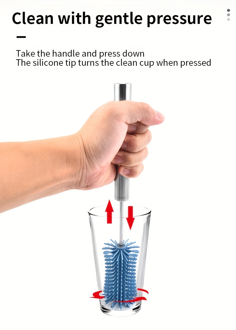 1pc FlexiClean Silicone Rotating Cleaning Brush for Bottles and Cups - Reusable, Manual Press-Action, No-Electricity Needed, Versatile for Kitchen, Bathroom, Toilet Use