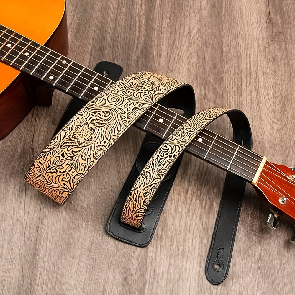 Premium Faux Leather Guitar Strap - Adjustable 129.54cm-149.86cm, Durable & Embossed Design with Floral Patterns or Crocodile Texture, Ideal for Acoustic, Electric & Bass Guitars - Available in Multiple Colors, Guitar Accessories