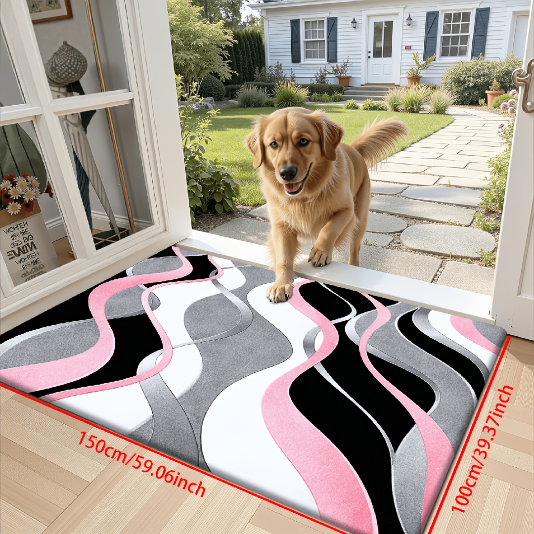 TEMU [ Products][fleece   1cm Thick Sponge Material] Fun Door Matï½wavy Stripe Pattern Printed Mat, Suitable For Settings Like Bedrooms, Kitchens,