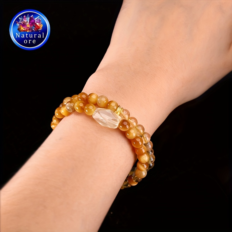 Natural Stone Wrap Bracelet with Yellow Stone & Tiger's Eye Bead