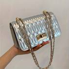 trendy chain crossbody bag womens quilted shoulder bag metallic artificial patent leather handbag purse