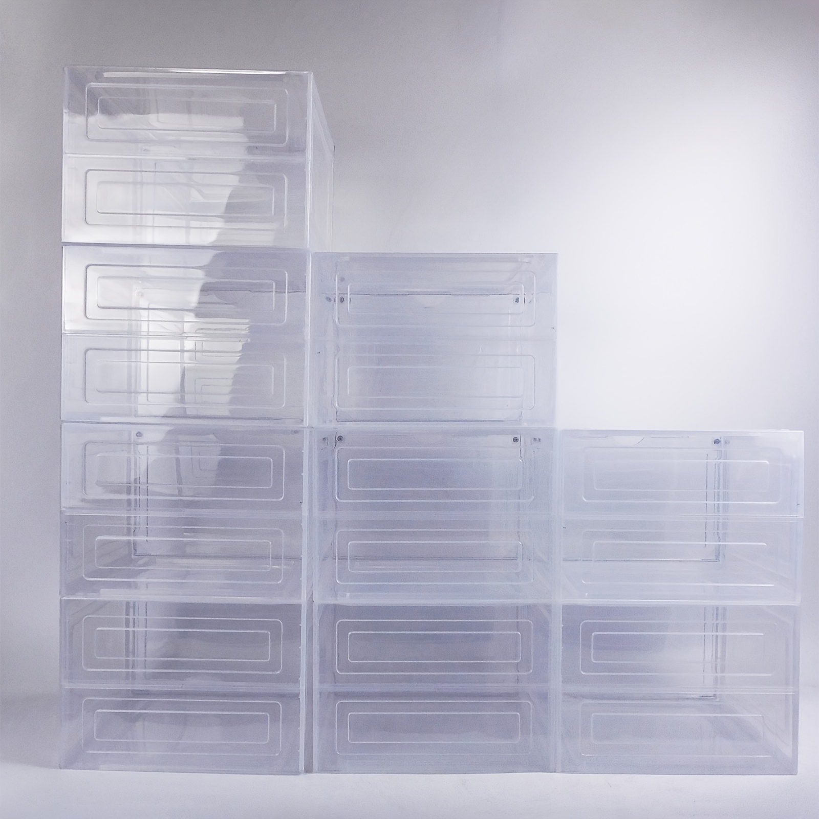 Image of 9pcs Shoes Boxes, Diy Assembly Transparent Shoe Cabinet With Magnetic Door, Shoe Display Box For Entrance Hall, Living Room, Bedroom