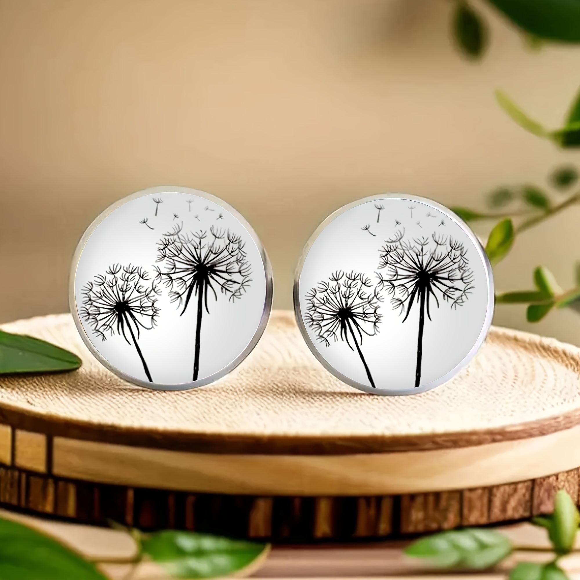 

1pair Flying Dandelion Pattern Stainless Steel Earrings, Elegant And For Men And Women, , Birthday Gift