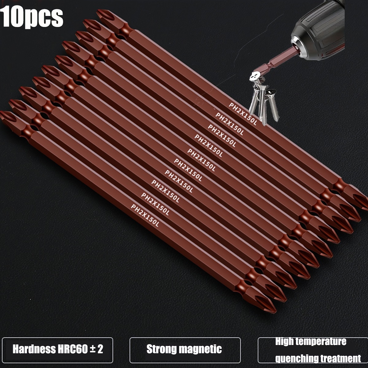 

10pcs 6inches/150mm Magnetic Double-headed Bit S2 Steel Handheld Electric Tool For Screw Installation And Disassembly