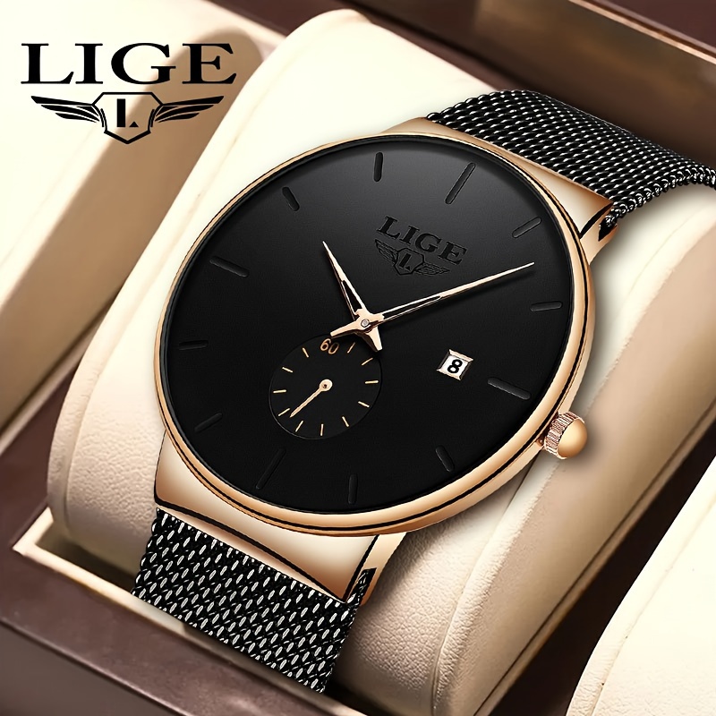 

Lige Fashion Men's Watch Top Brand Luxury Quartz Watch Men's Casual Slim Mesh Steel Waterproof Sports Watch With Ultra-thin Body Comfortable To Wear.