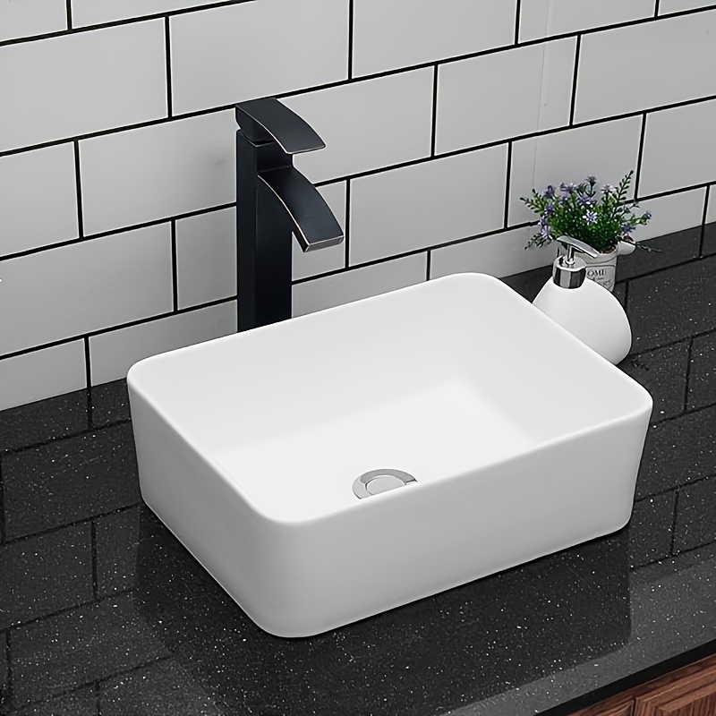 

Vessel Sink Rectangular 16"x12" Modern White Bathroom Sink Rectangle Above Counter Porcelain Ceramic Vessel Vanity Sink Art Basin