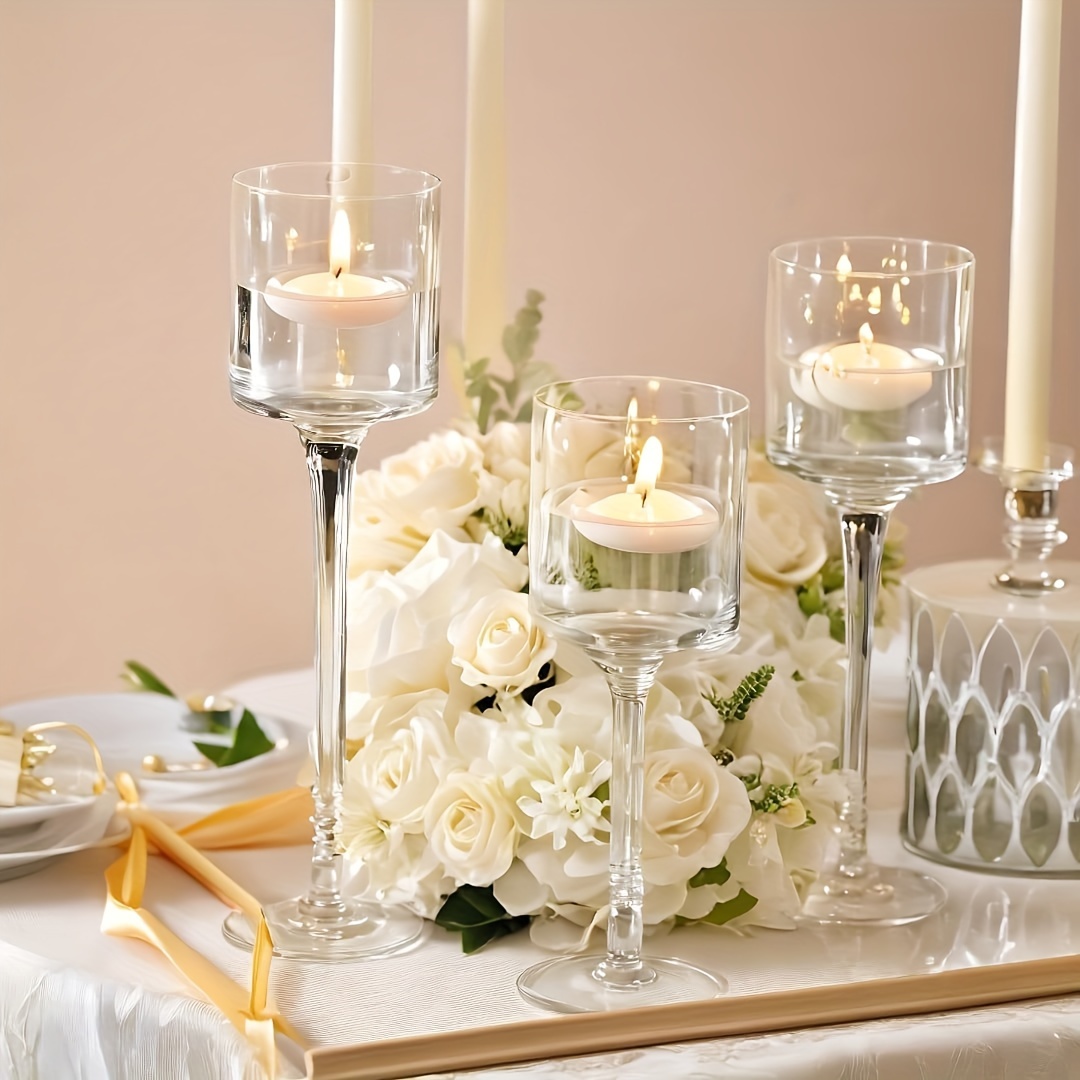 TEMU Glass Candle Holders Table Centerpiece - Tall Tea Light Candle Holders, Elegant Clear Long Stem Candle Holders Pillar Candles, Floating Candle