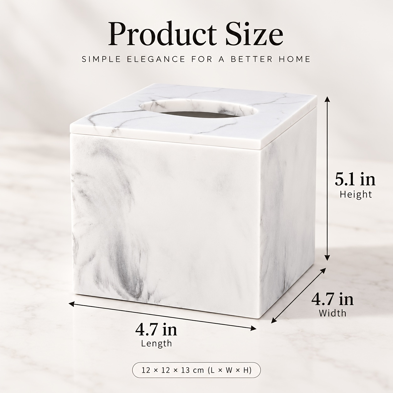 TEMU 1pc Square Tissue Box, Resin Material, Marble Pattern Tissue Holder. Suitable For Hand Towels, Toilet Paper Rolls, Etc. For Bathroom, Living