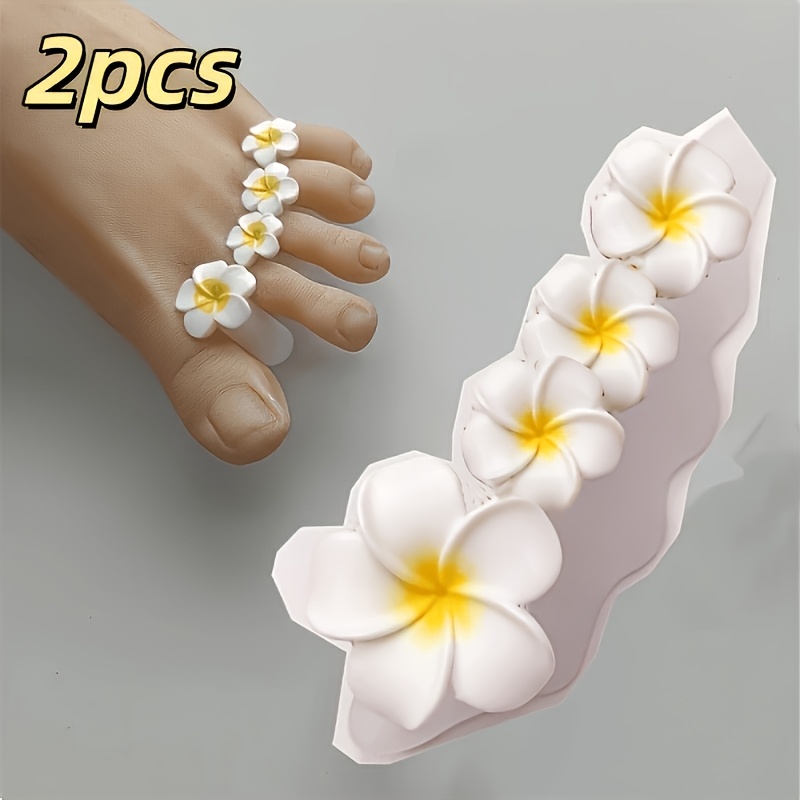 TEMU 2pcs Set Soft Silicone White Flower-shaped Toe Separators, Nail Application Tools, Convenient Toe Spacers