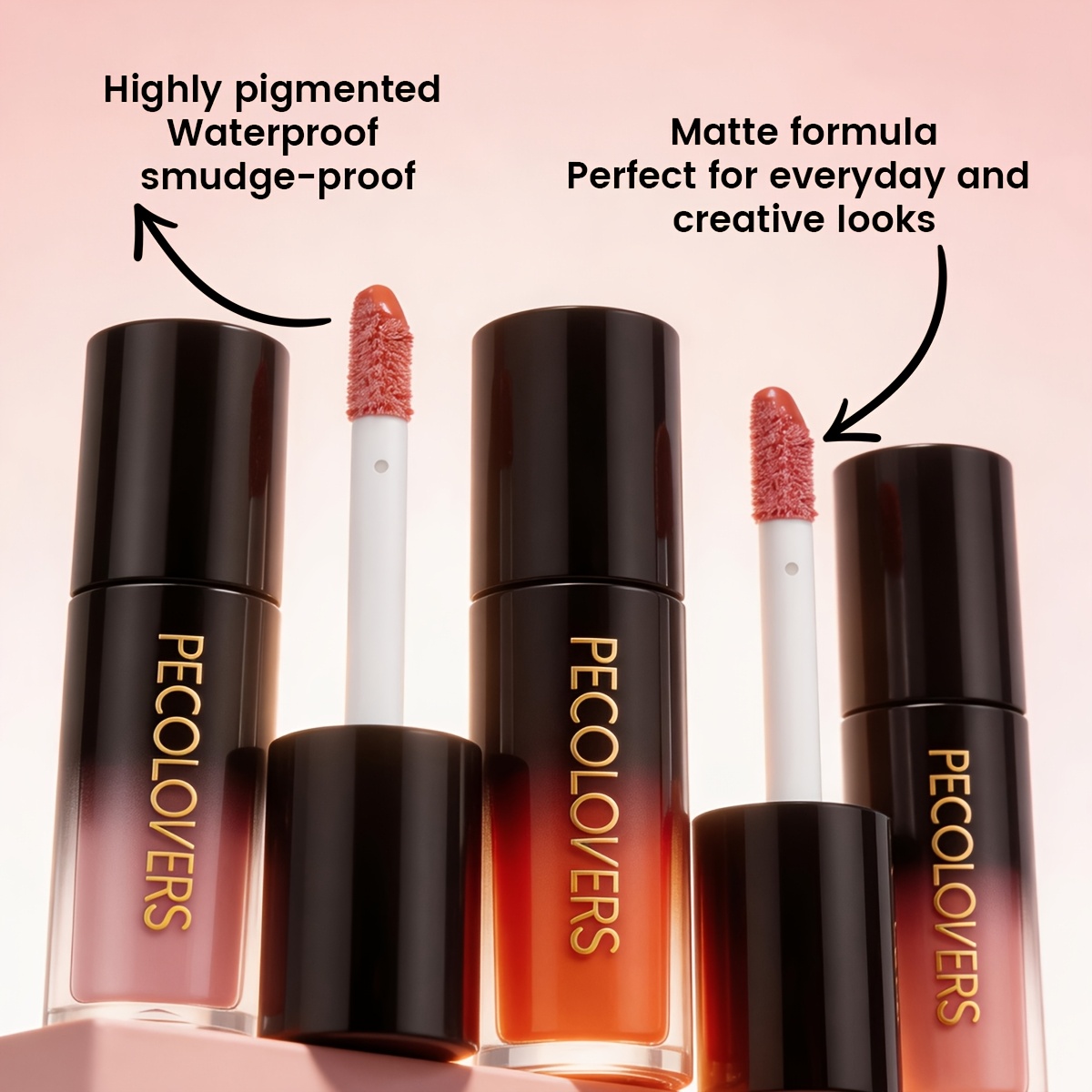 Round Tube Black Gradient Matte Lip Gloss, Quick Drying