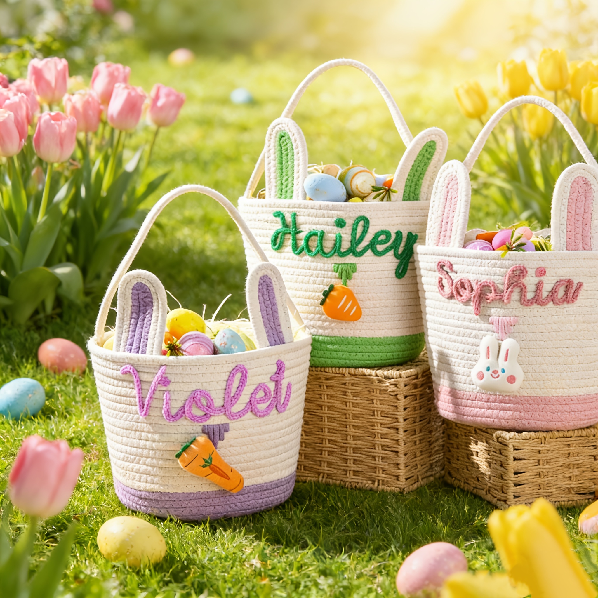 Custom Storage Basket with Your Name, Easter Egg Carry Basket