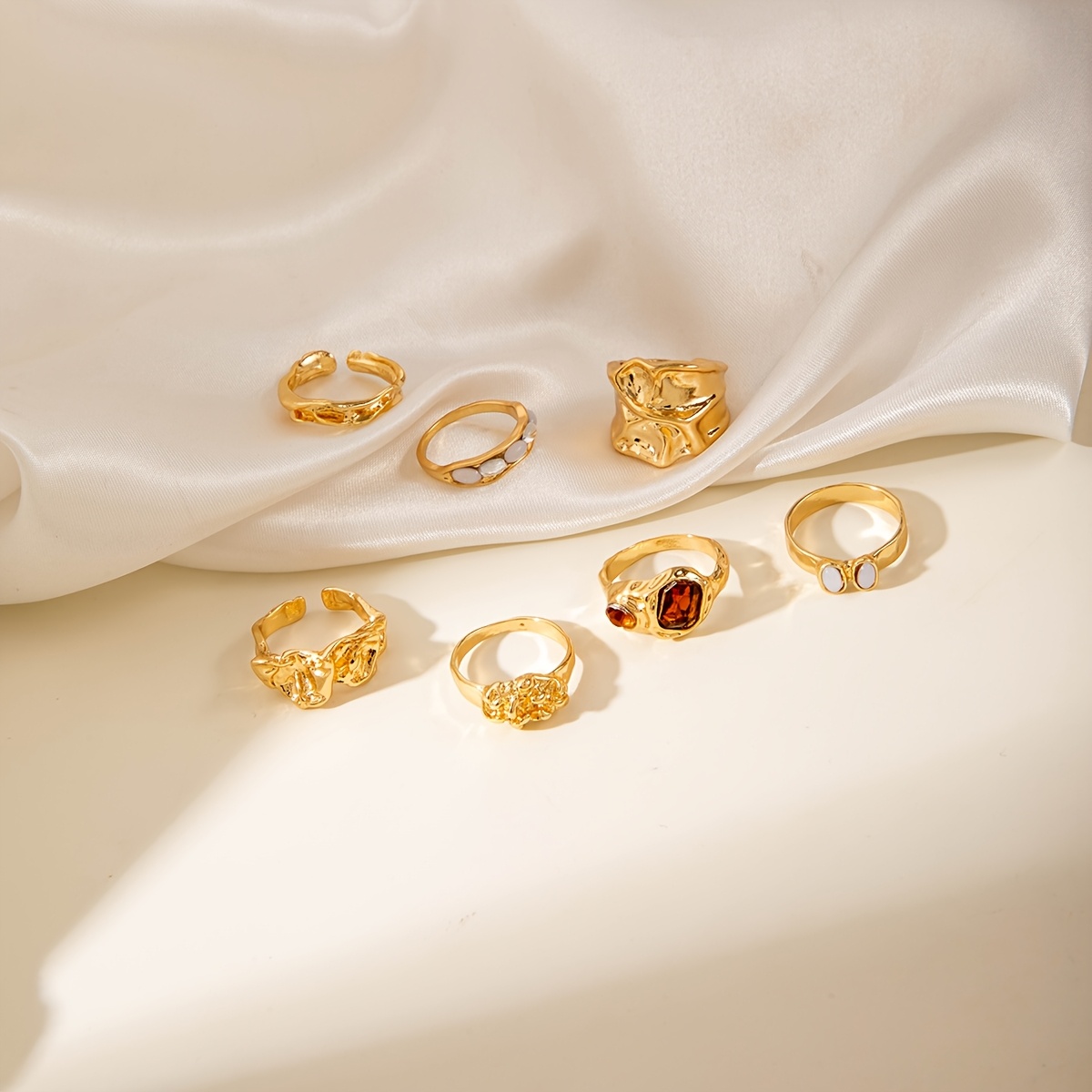 7pcs Luxurious Square Imitation Gemstone Ring Set
