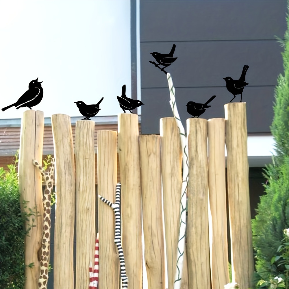

6-pack Metal Fence Decoration Art Birds, Universal Stake-mounted Iron Silhouette Birds For Garden Lawn Yard, Charming Outdoor Fence Decor, No Electricity Needed, Featherless