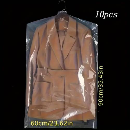 10pcs set of transparent dust proof clothing bags wardrobe storage hanging plastic clothing bags essential household items for dry cleaning travel and laundry shops