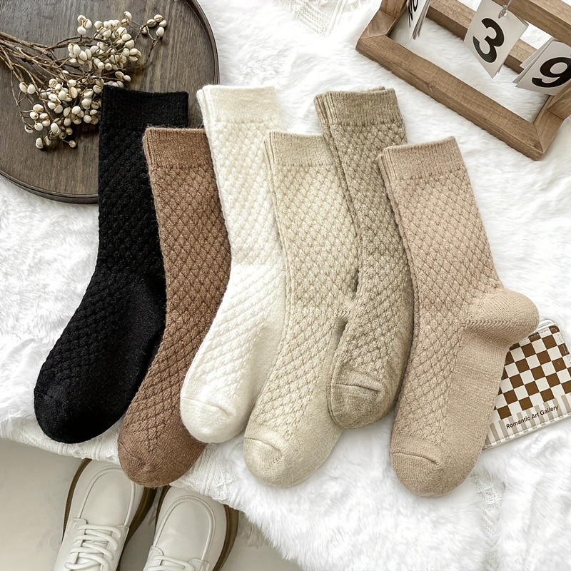 TEMU Calzini da donna a met� polpaccio in peluche con piccoli diamanti, 6 , stile /inverno, calzini spessi e foderati, calzini alla spugna in stile