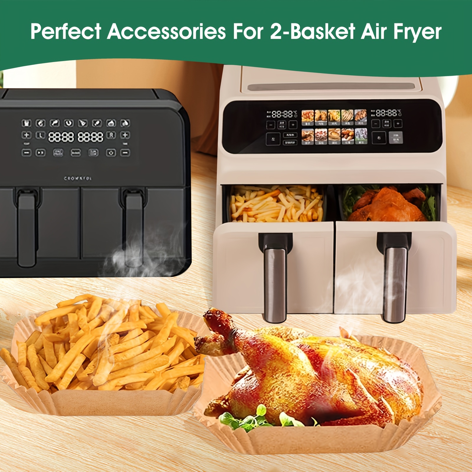 50 100pcs large rectangular silicone paper air fryer liners non   to   saving oven safe disposable paper baskets for baking cooking and serving food details 2