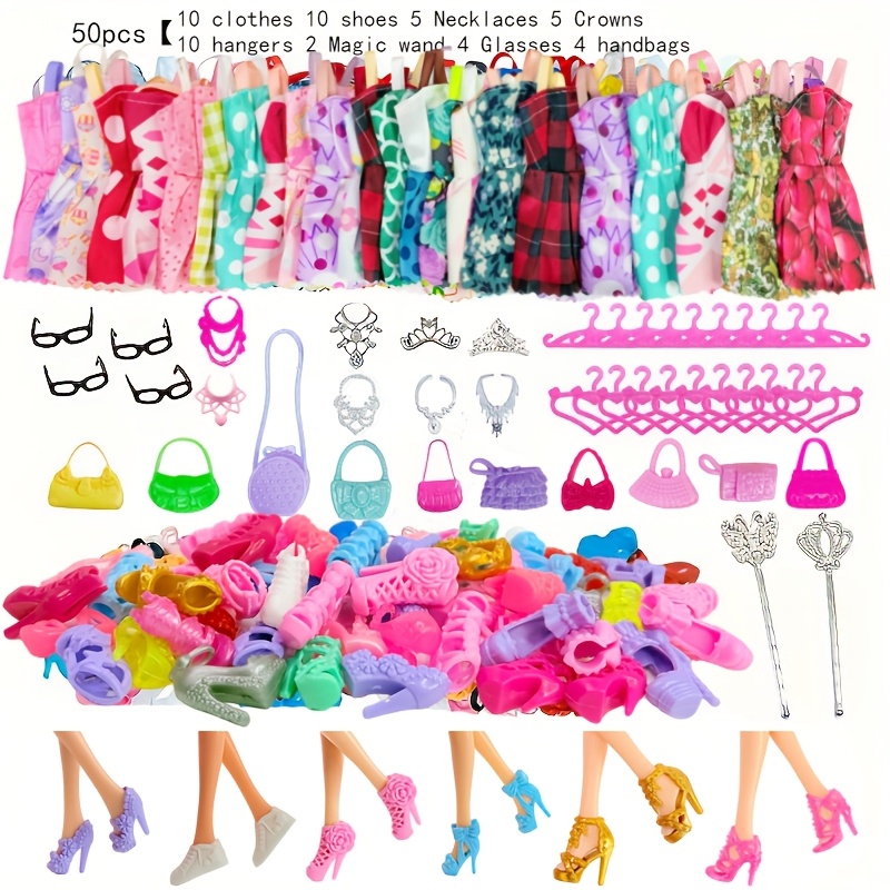 Yadiyadi 50pcs Handmade Doll Clothes Set – Stylish Mini Outfits, Shoes & Accessories – Gifts For Girls – Halloween/thanksgiving/christmas Clothing (patterns Random)