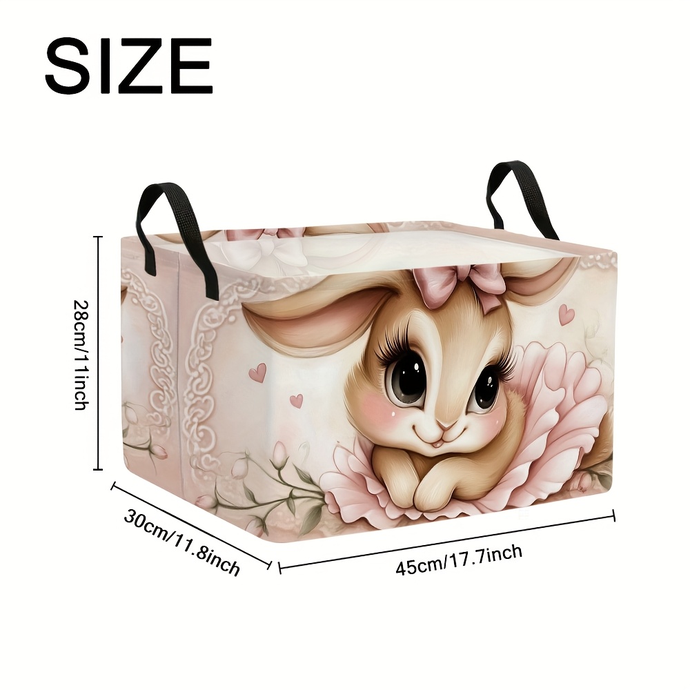 TEMU 1 With A Pink Bow, This Extra-large Foldable Storage Basket Features A Pattern And Durable Handles, Perfect For Organizing Laundry,, And Home