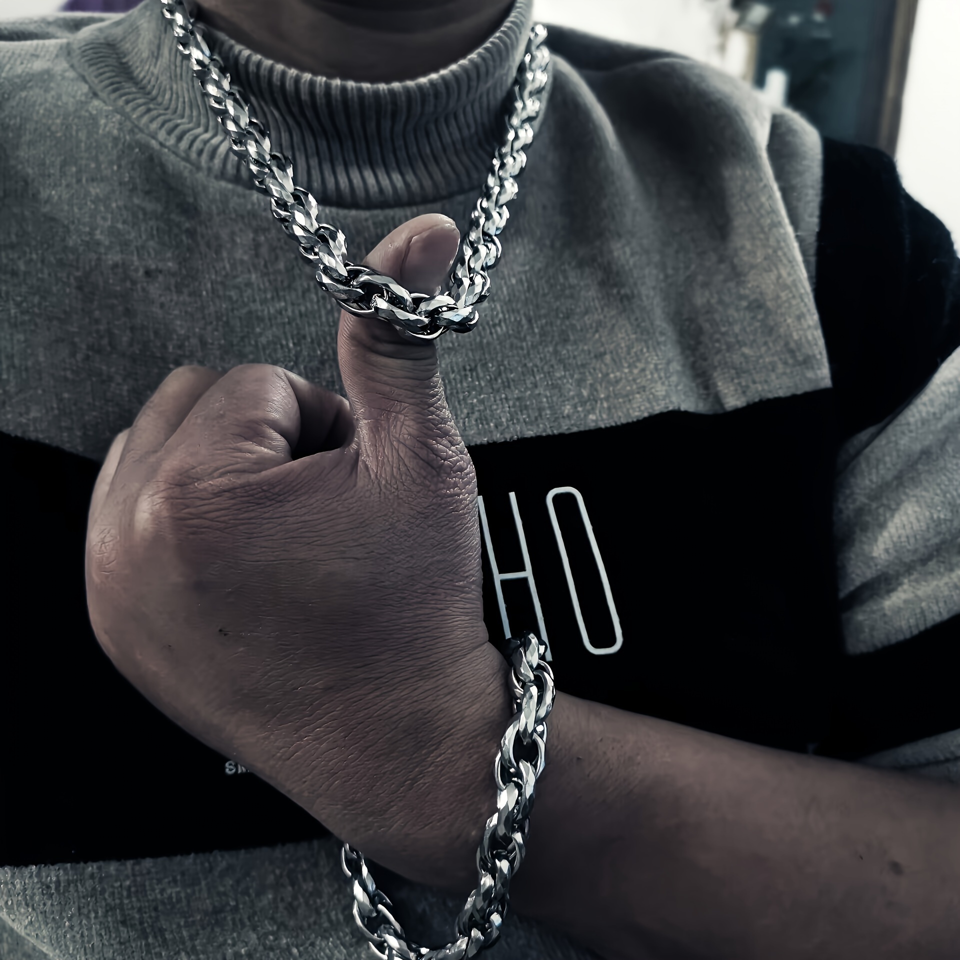 Men's Thick Stainless Steel Cuban Chain Set