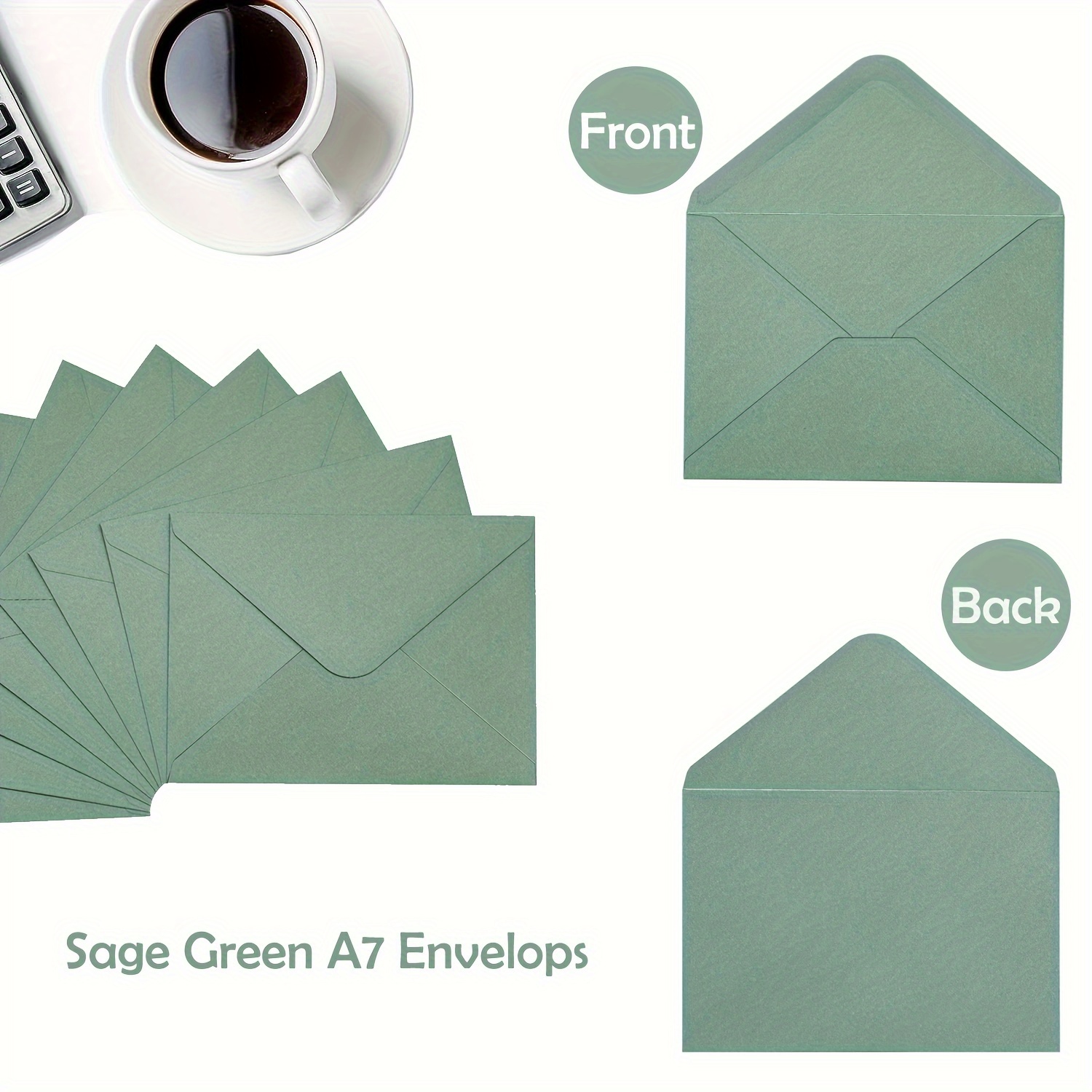 

50-piece Sage Green Self-seal A7 Envelopes 5"x7" - Perfect For Wedding Invitations, Thank You Cards, Birthday & Baby Shower Invites | V-flap Design, Matte Finish, Adhesive Closure