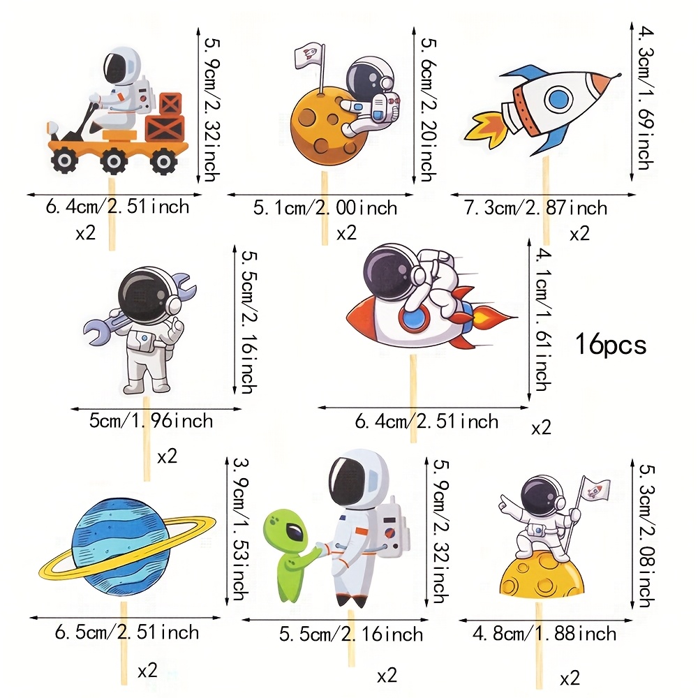 E-shop 16-teiliges Set Weltraum Astronaut Cupcake Dekorationen mit Raketen und Planeten für eine Mondreise, für Geburtstagsfeiern mit einem