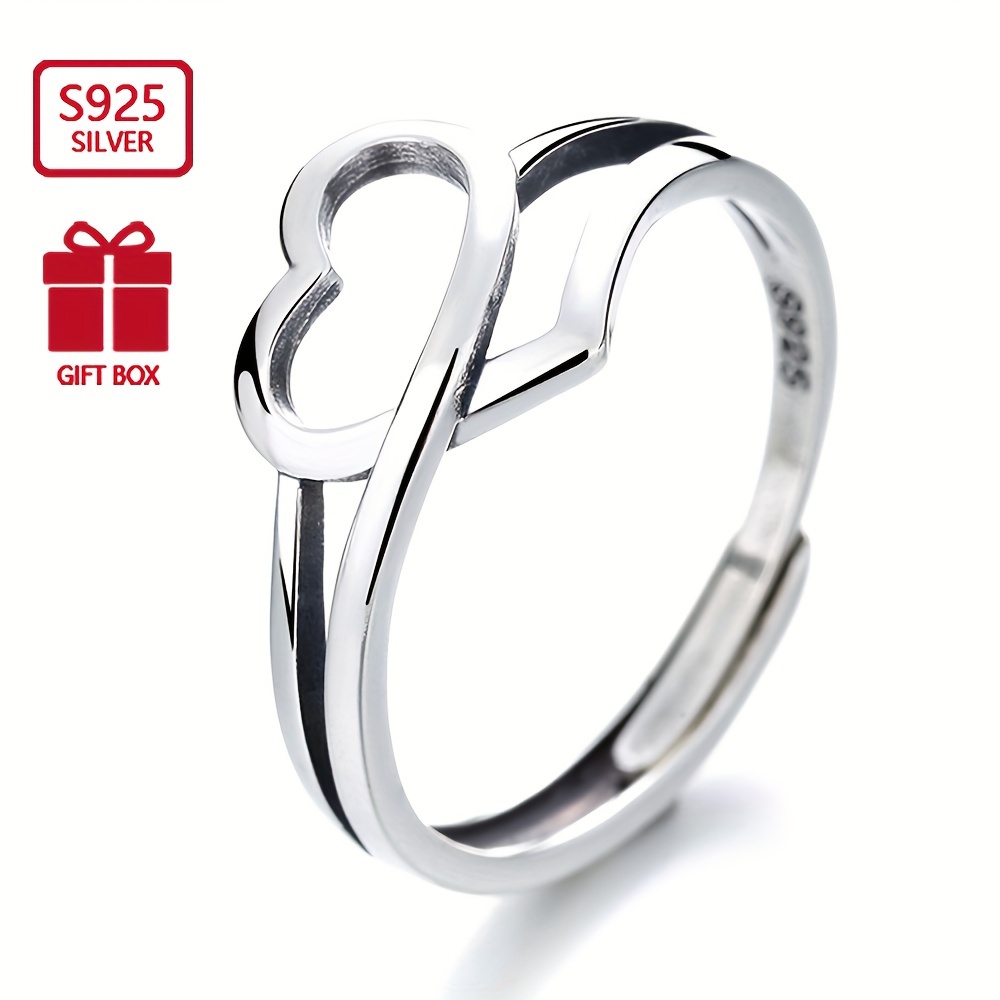 

1pc Bague En Argent Sterling 925 Design De Cœur Tendance Convient Aux Hommes Et Aux Femmes Bague Ajustable De Haute Qualité Cadeau Parfait Pour Cette Personne Spéciale