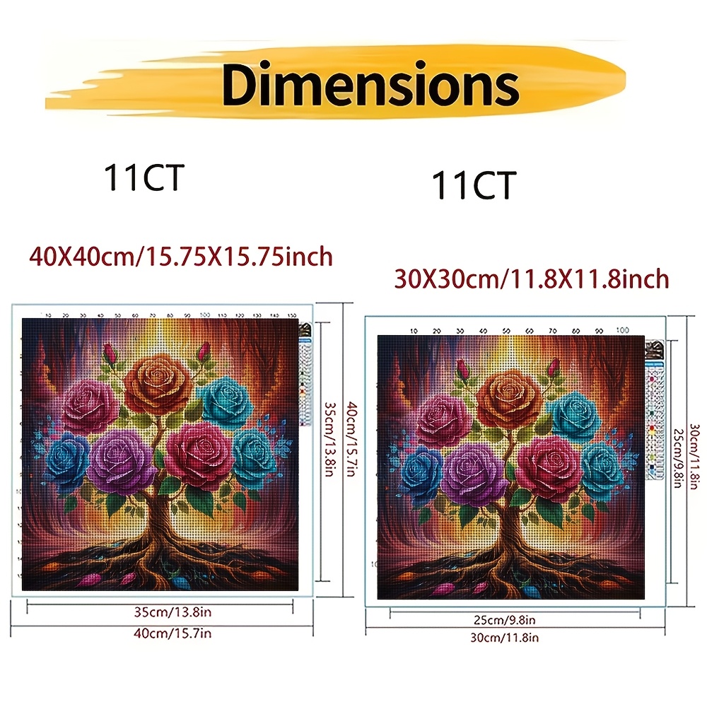 Frameless Stitch Printed Kit, Rainbow Rose Tree Pattern