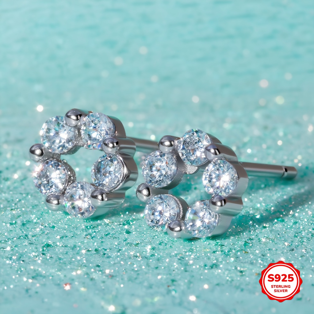 Women's 925 Sterling Silver Geometric Zircon Circle Earrings