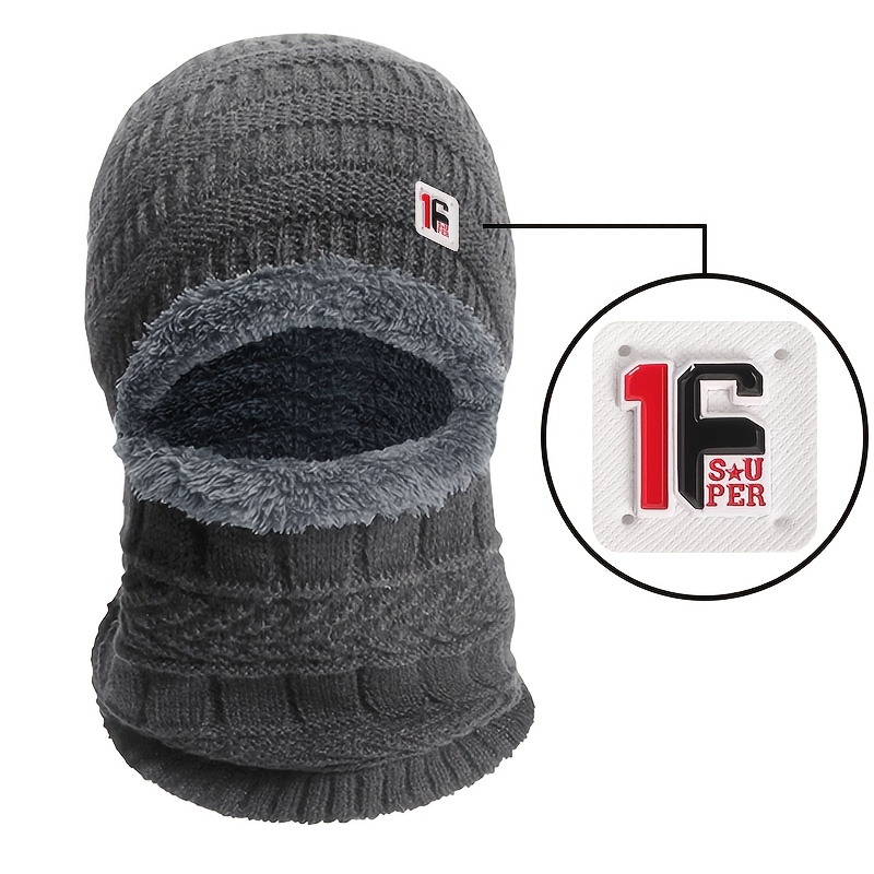 TEMU 16-letter Tag Fleece Balaclava, Cable Knit Outer Layer, Thickened Plush Lining, And Neck Coverage, Facial Cutout Design, Suitable For Riding,