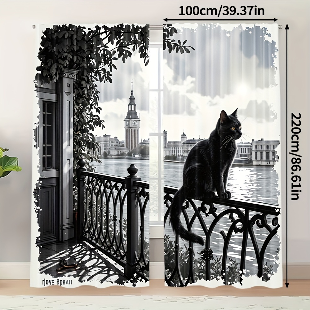 TEMU Set tende adatte a , con design a recinzione di gattini, in poliestere, ideali per camere da letto e - Decorazione domestica contemporanea ( non