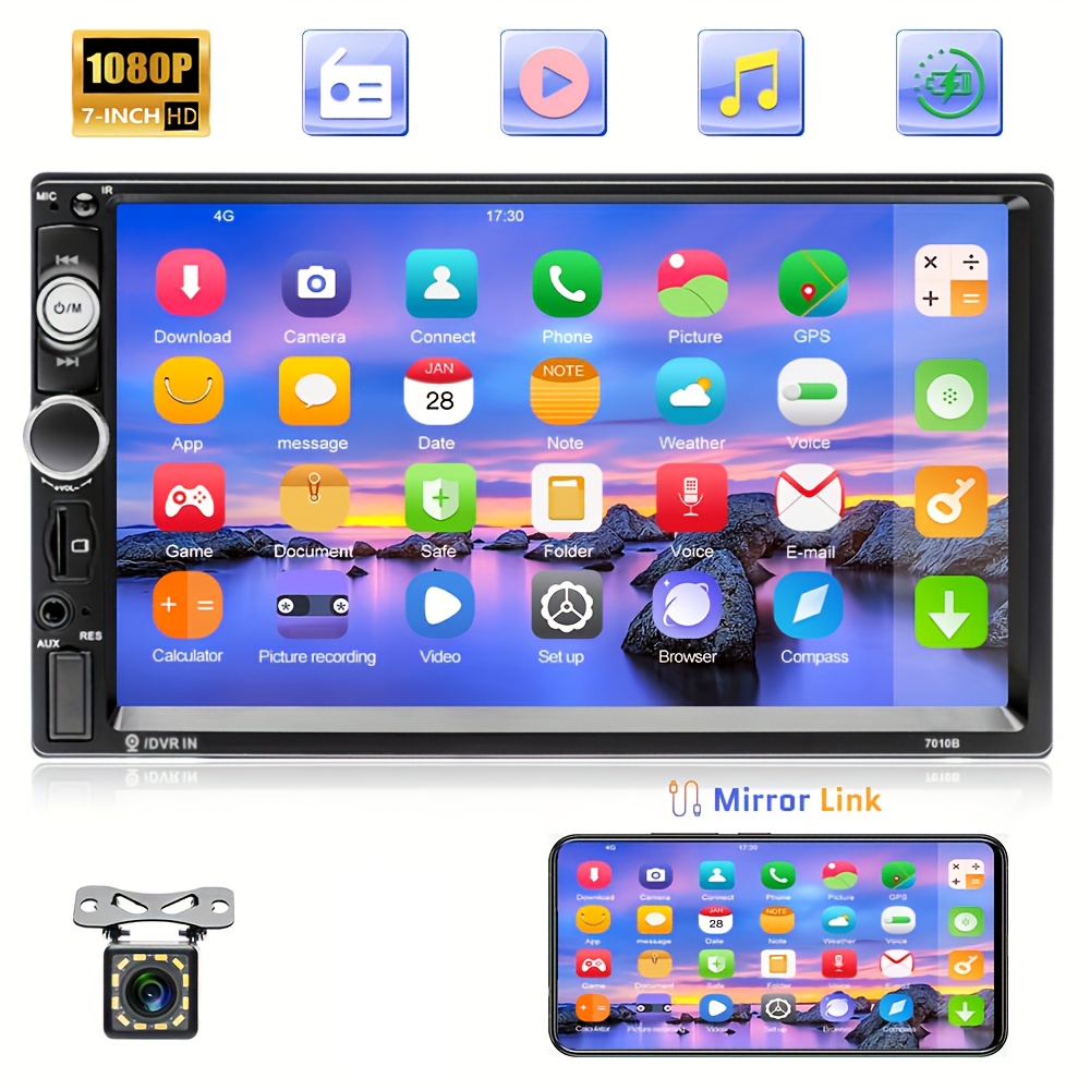 Image of Podofo Double Din 7 Inch Touch Screen Car Stereo Support Fm Radio Phone Usb/tf/aux With Backup Camera