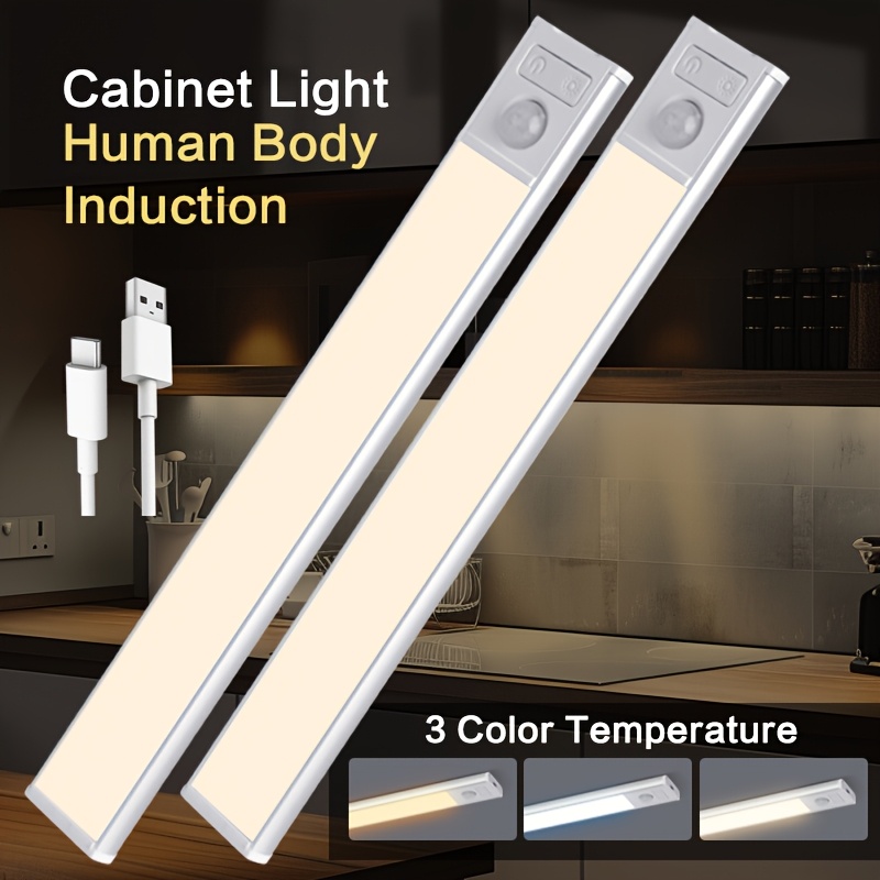 2pcs LED Motion Sensor Cabinet Light, Wireless Magnetic USB Rechargeable