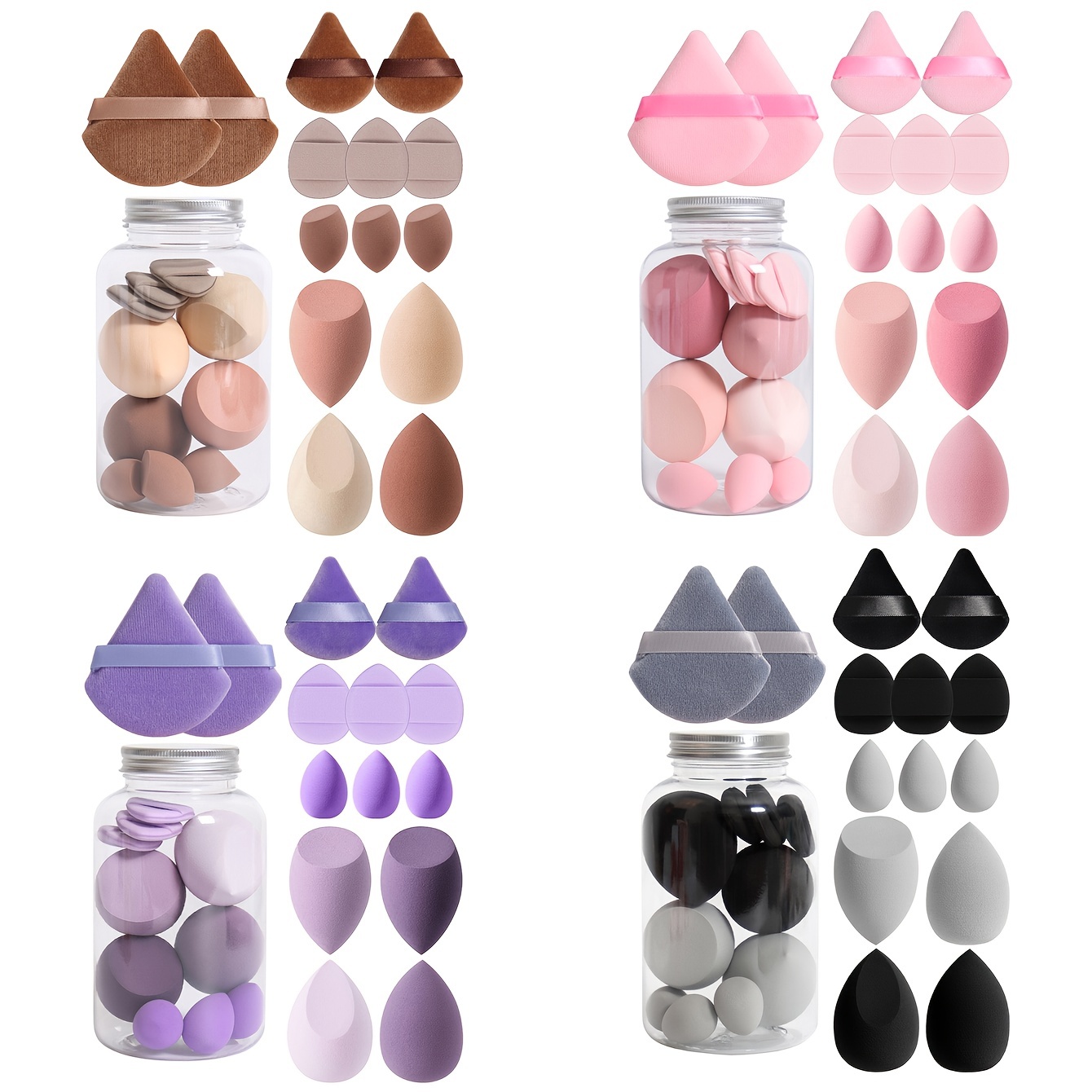 

14pc Makeup Sponge Set With Storage Jar, Velvet Beauty Blenders, Latex-free, Makeup Sponge Finger Puff, Dual-use Wet & Dry Foundation Cosmetic Puffs, For All Skin Types