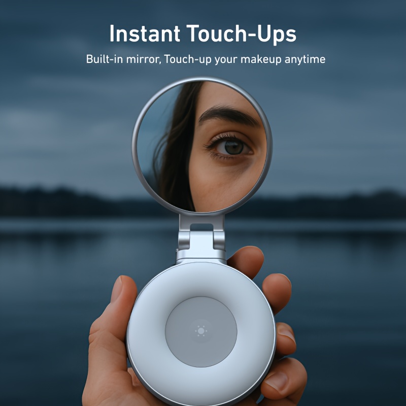 Telesin. Magnetic Selfie Light With Mirror, Mobile Phone Fill Light, Used As Phone Stand, Compatible With Iphone, 360° Led Selfie Ring Light With Adhesive Ring