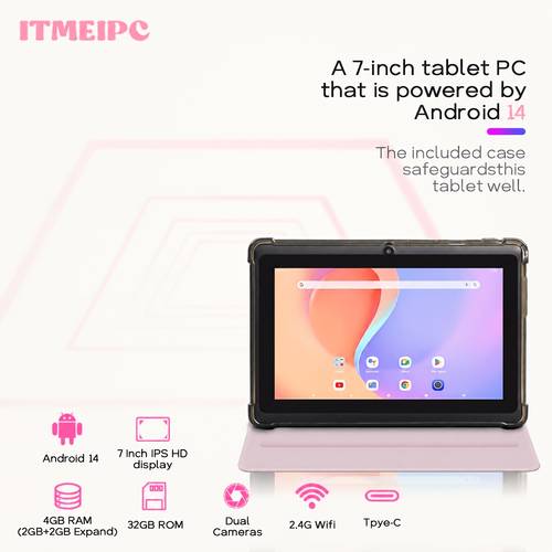 imagen del artículo tableta de 7 pulgadas con 4 gb de (2 gb + 2 gb ampliables), 32 gb de rom, procesador de , pantalla ips hd, cámara dual, wifi 2.4g+5g, ( de color rosa, verde). tableta para aprendizaje, regalos y entretenimiento