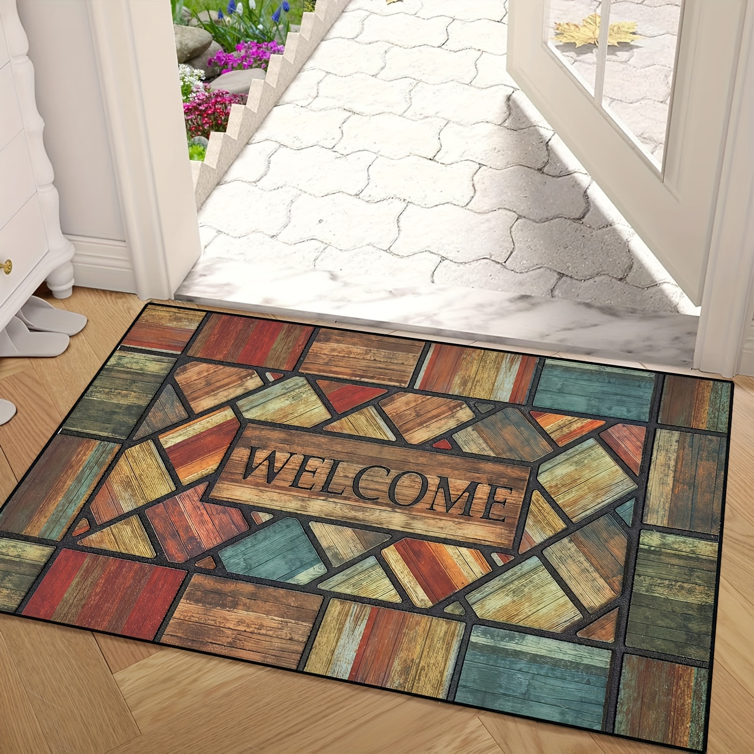 TEMU Welcome Doormats Wooden Entrance Mat Non-slip Floor Mats Indoor Use Home Decor